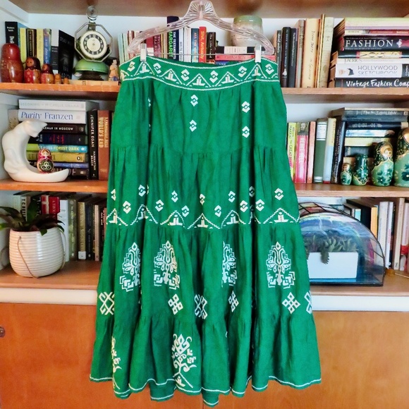 Anthropologie Dresses & Skirts - Anthropologie Mitra Embroidered Maxi Skirt Green 18W 2X Boho